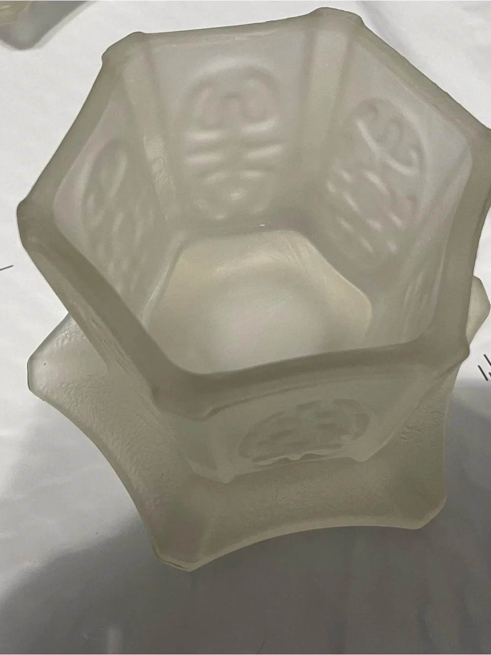 Homco Frosted Cream Glass Lantern Candle Holder with Scalloped Rim